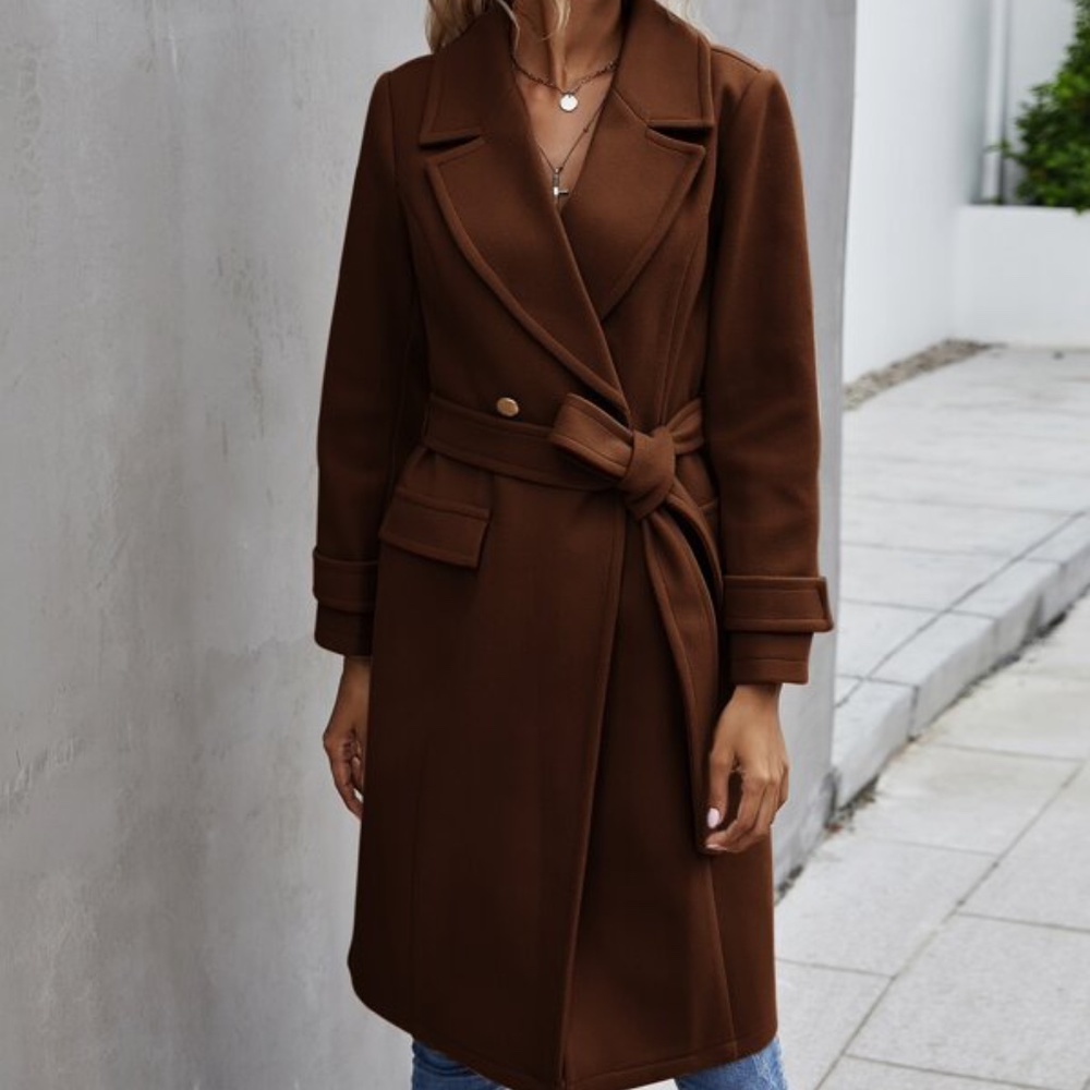 Cozy Black Button up Trench Pea Coat Minimalist - Picture 8 of 14